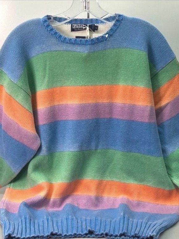 Nwt Polo Ralph Lauren Vintage Rainbow Pastel Knit Cotton Pullover Sweater Sz L